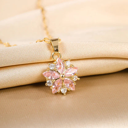 Romantic Pink Sakura Stainless Steel Necklace