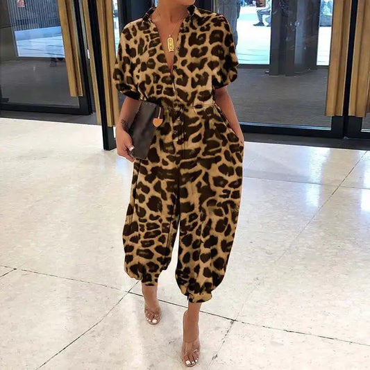 Anneliese™ | Leopard Print Jumpsuit with V-Neck