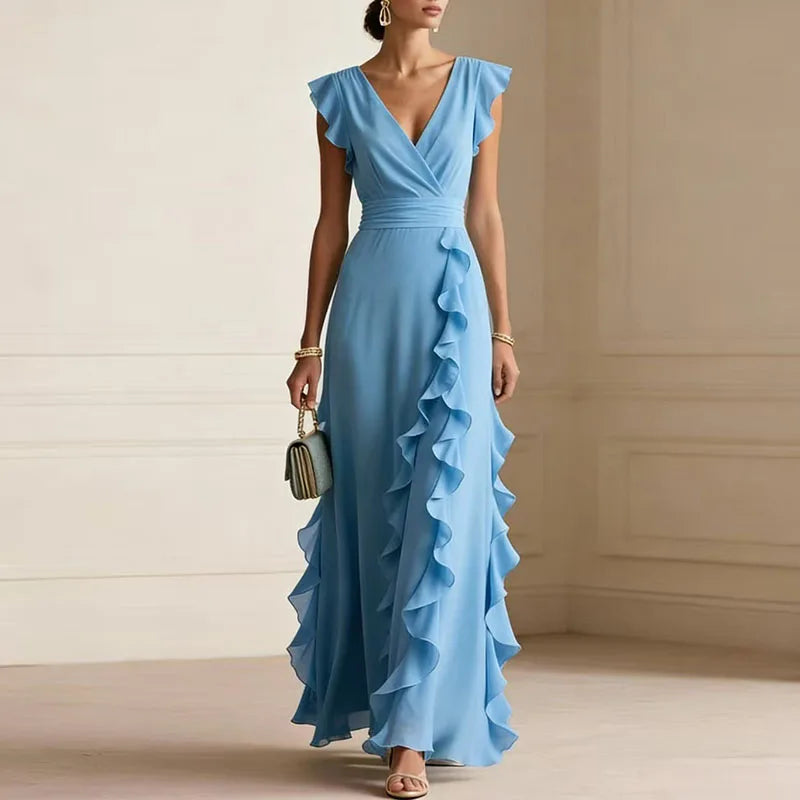 Ruffle V-Neck Maxi Dress