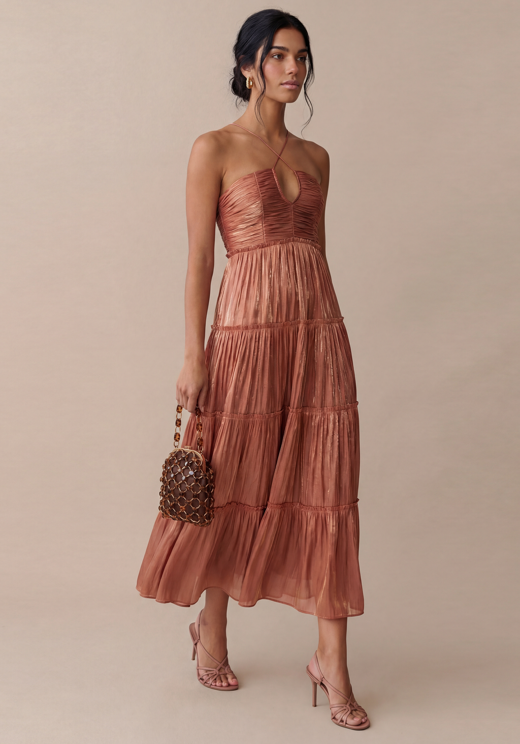 Tiered Necktie Midi Dress