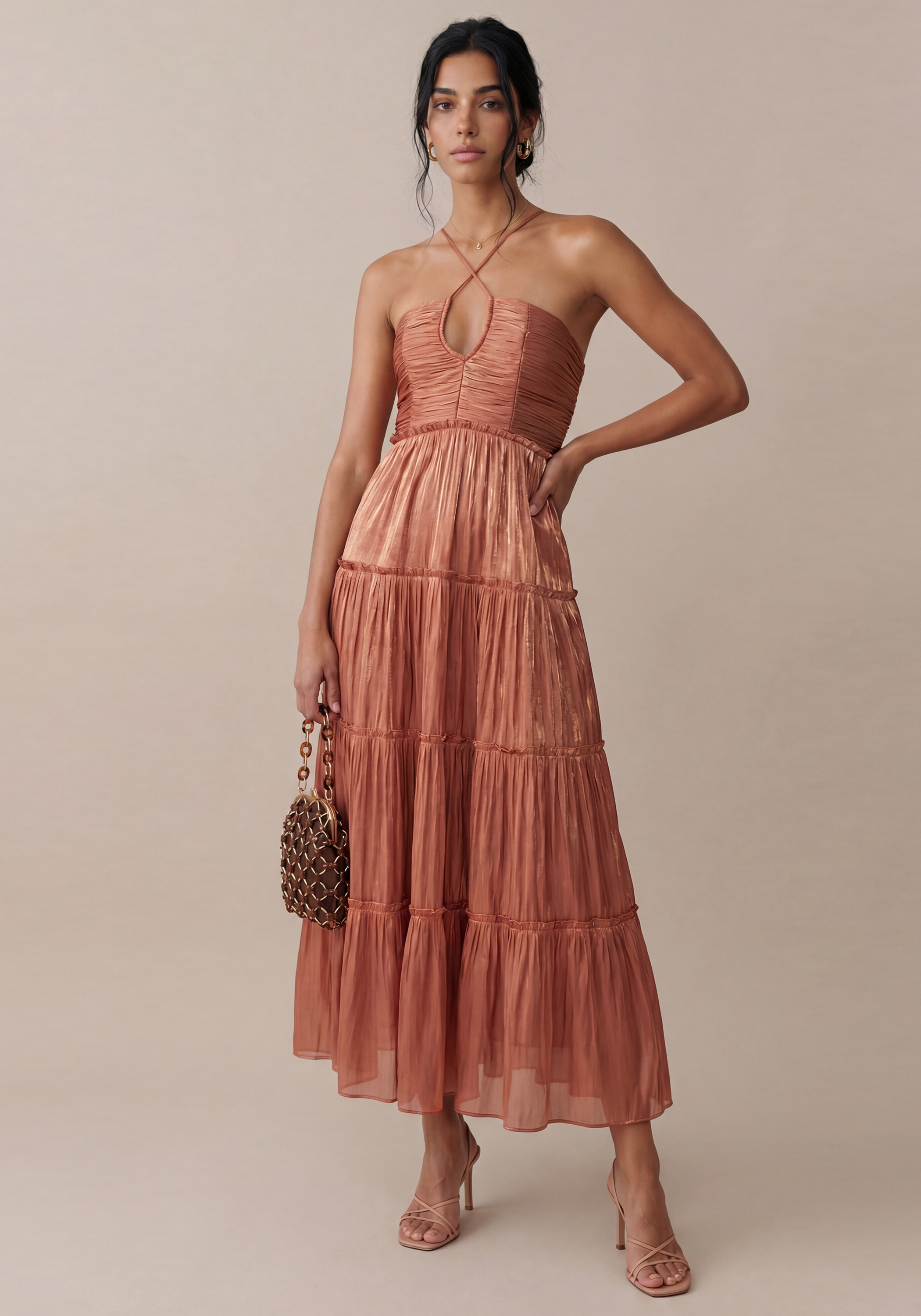 Tiered Necktie Midi Dress