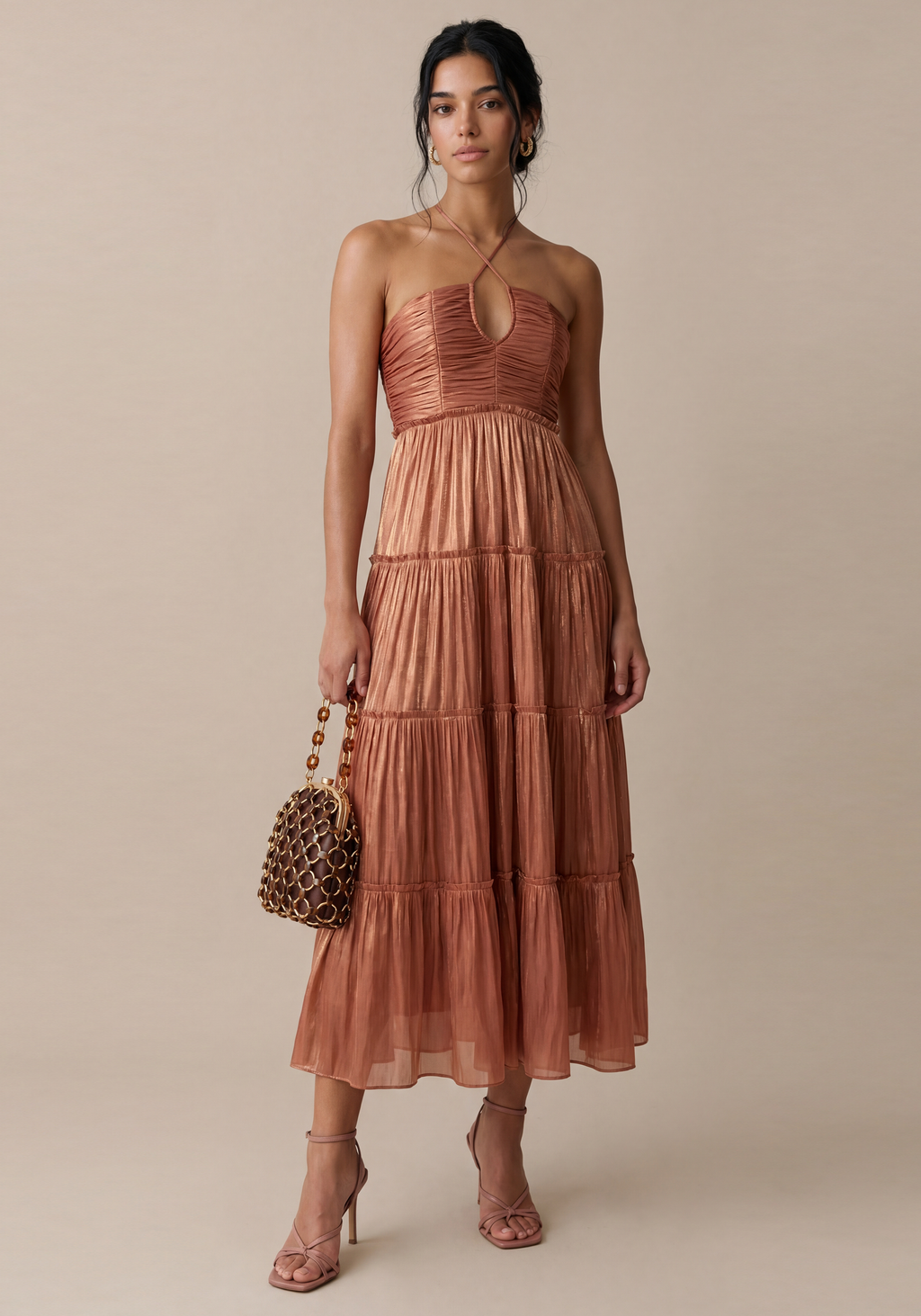 Tiered Necktie Midi Dress
