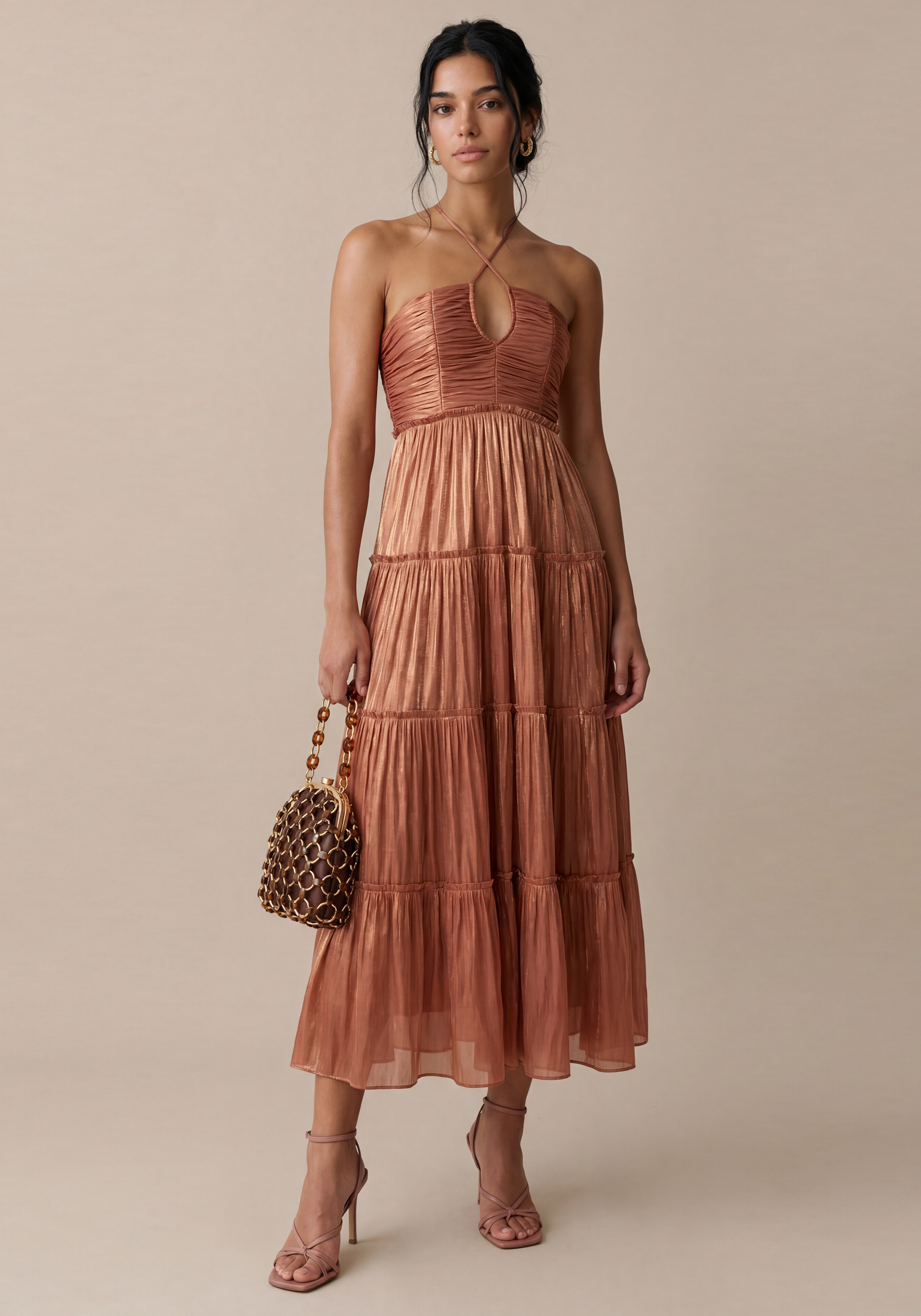 Tiered Necktie Midi Dress