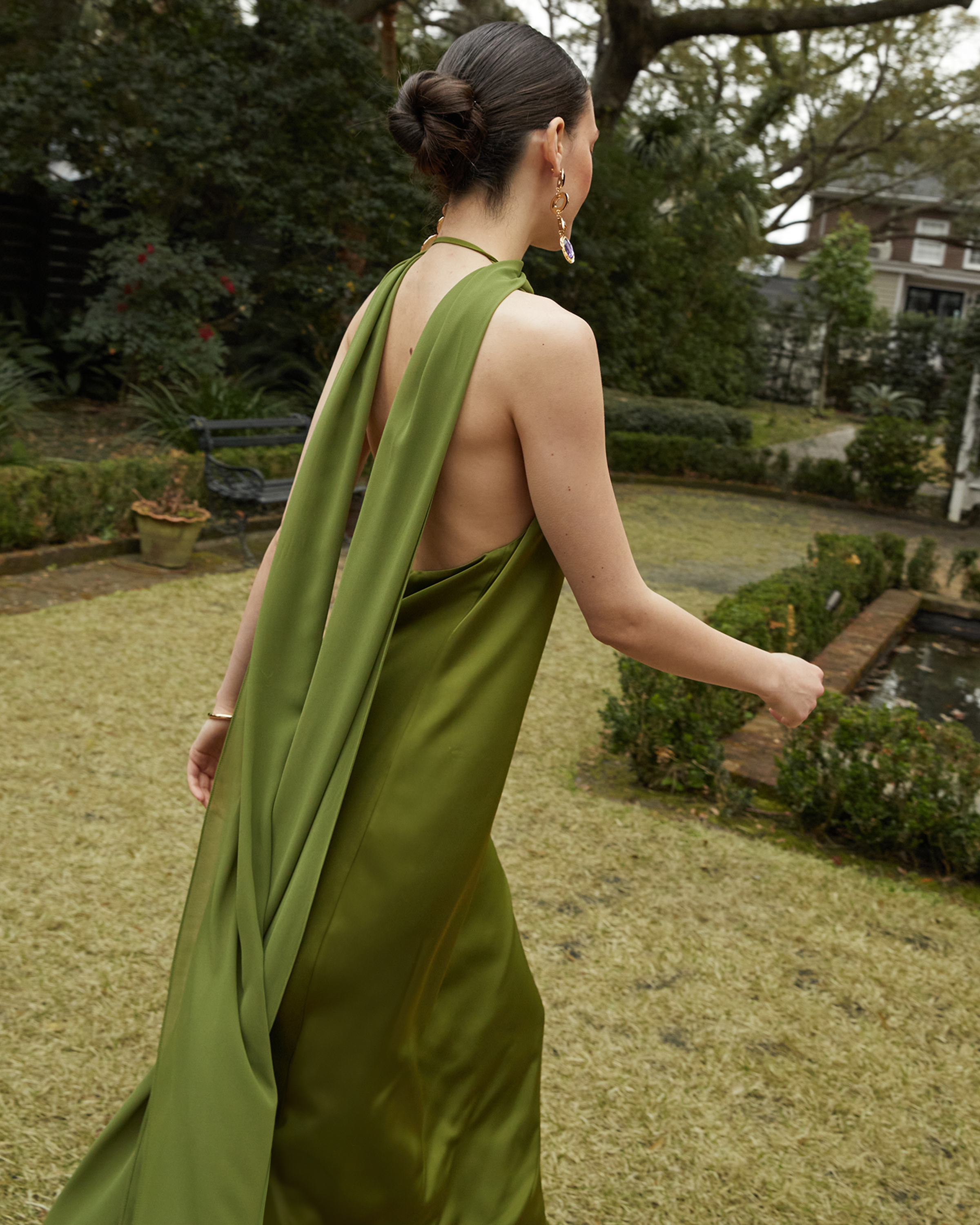 Open Back Chiffon Scarf Maxi Dress