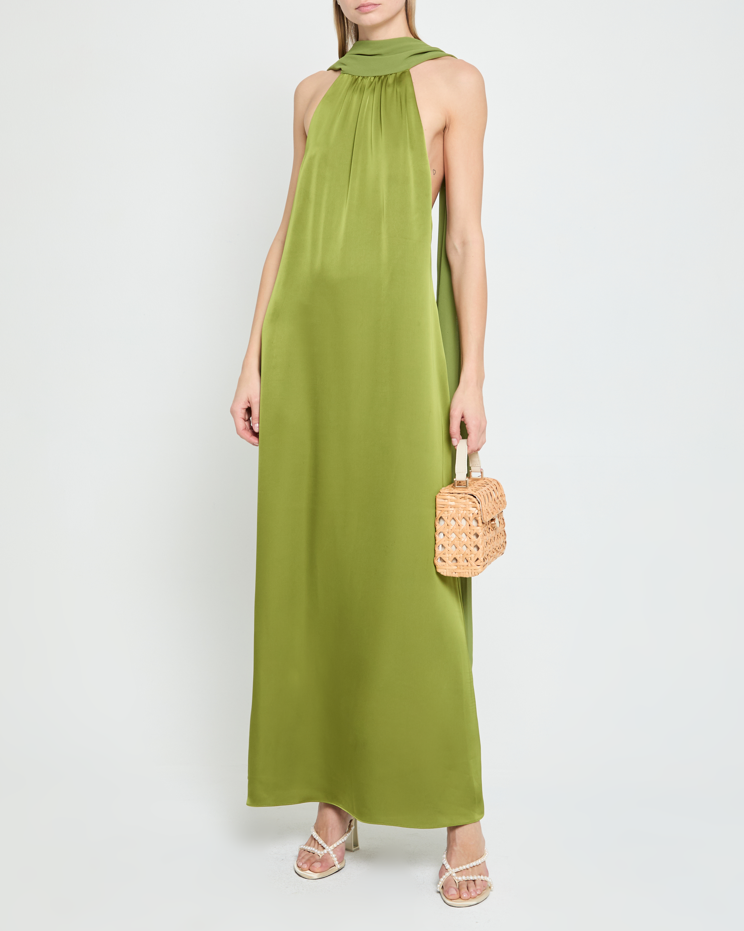 Open Back Chiffon Scarf Maxi Dress