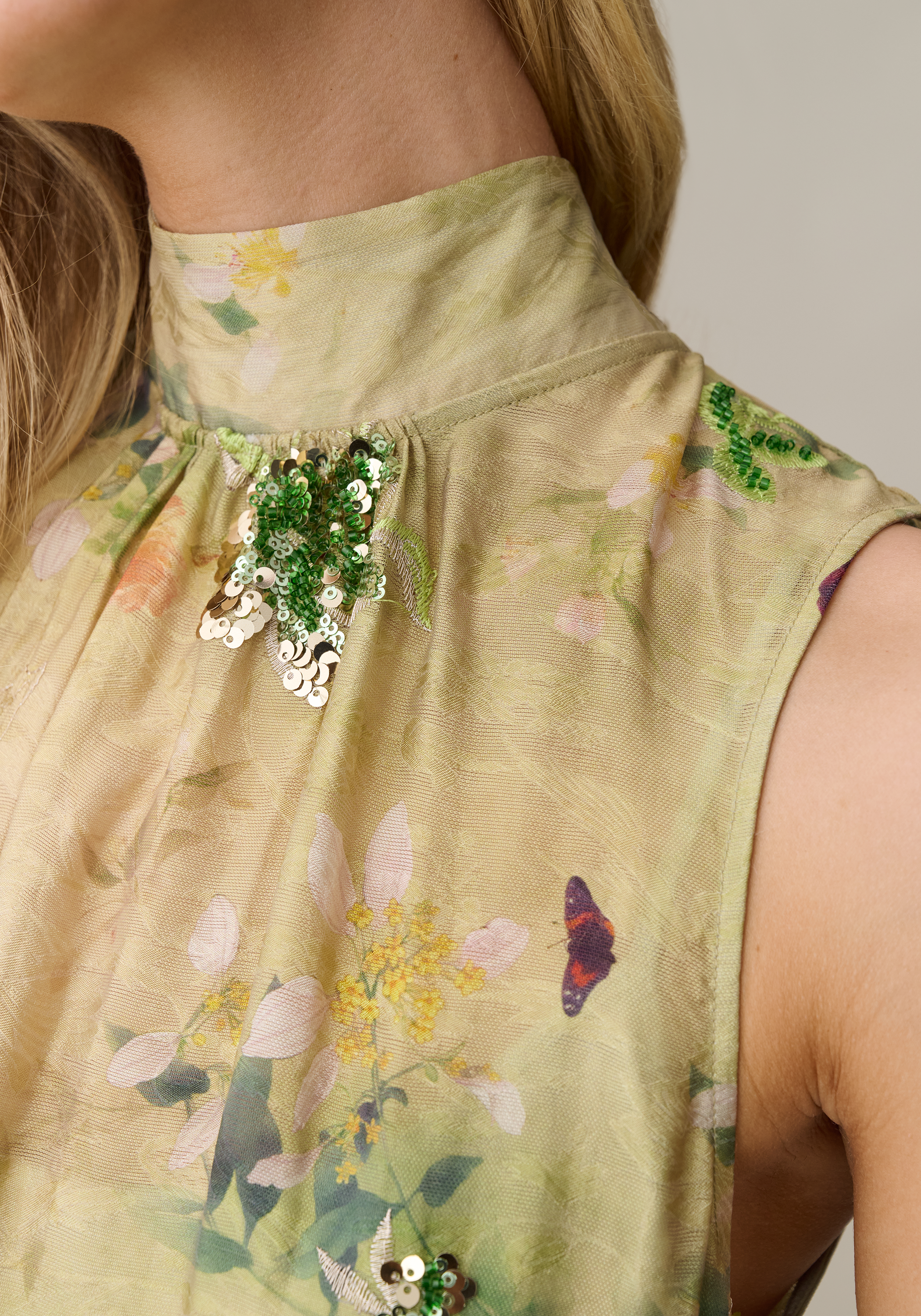 Organza Feather Detail Maxi Dress