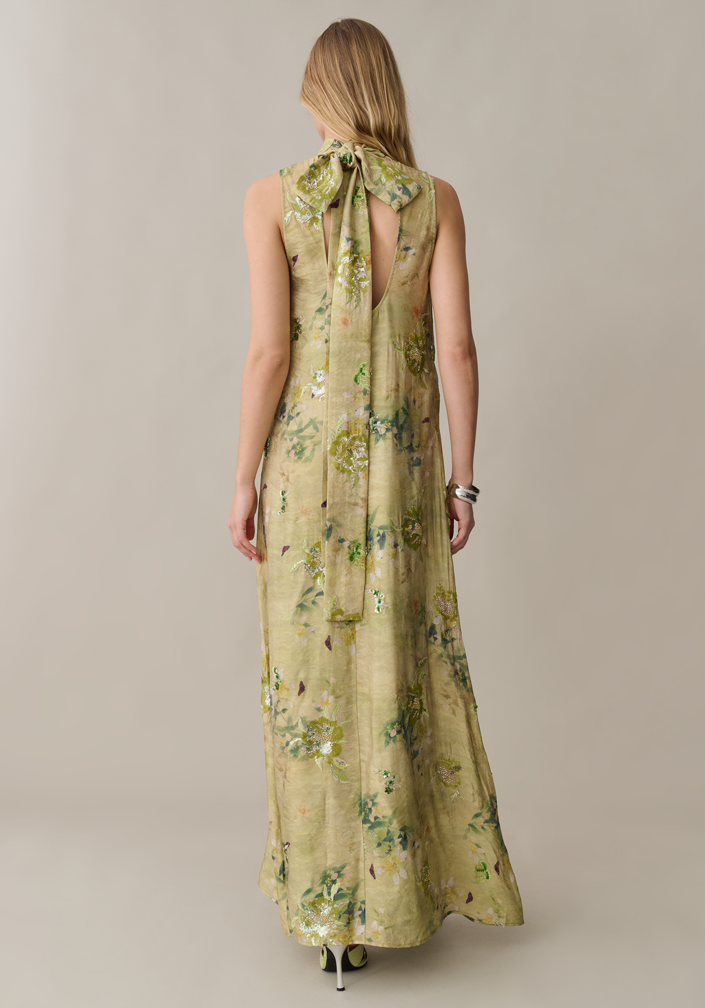 Organza Feather Detail Maxi Dress