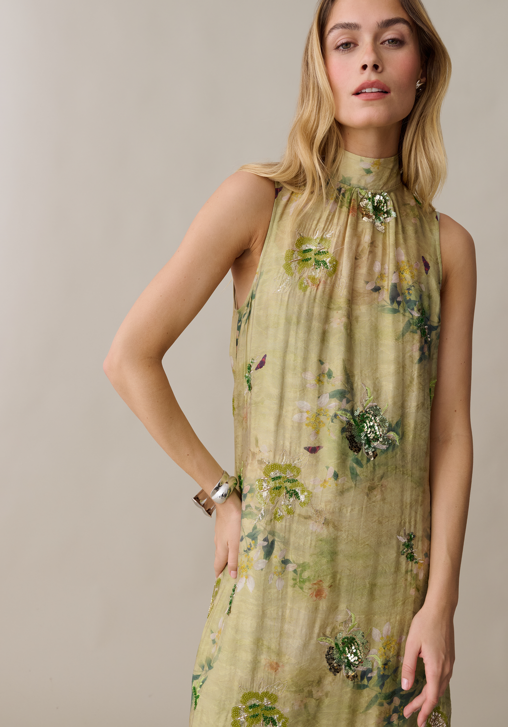 Organza Feather Detail Maxi Dress