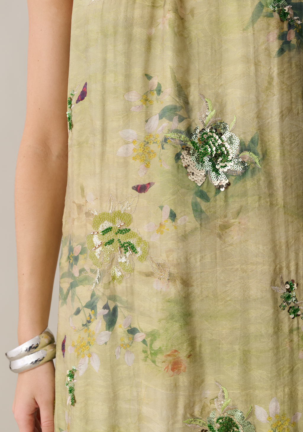 Organza Feather Detail Maxi Dress