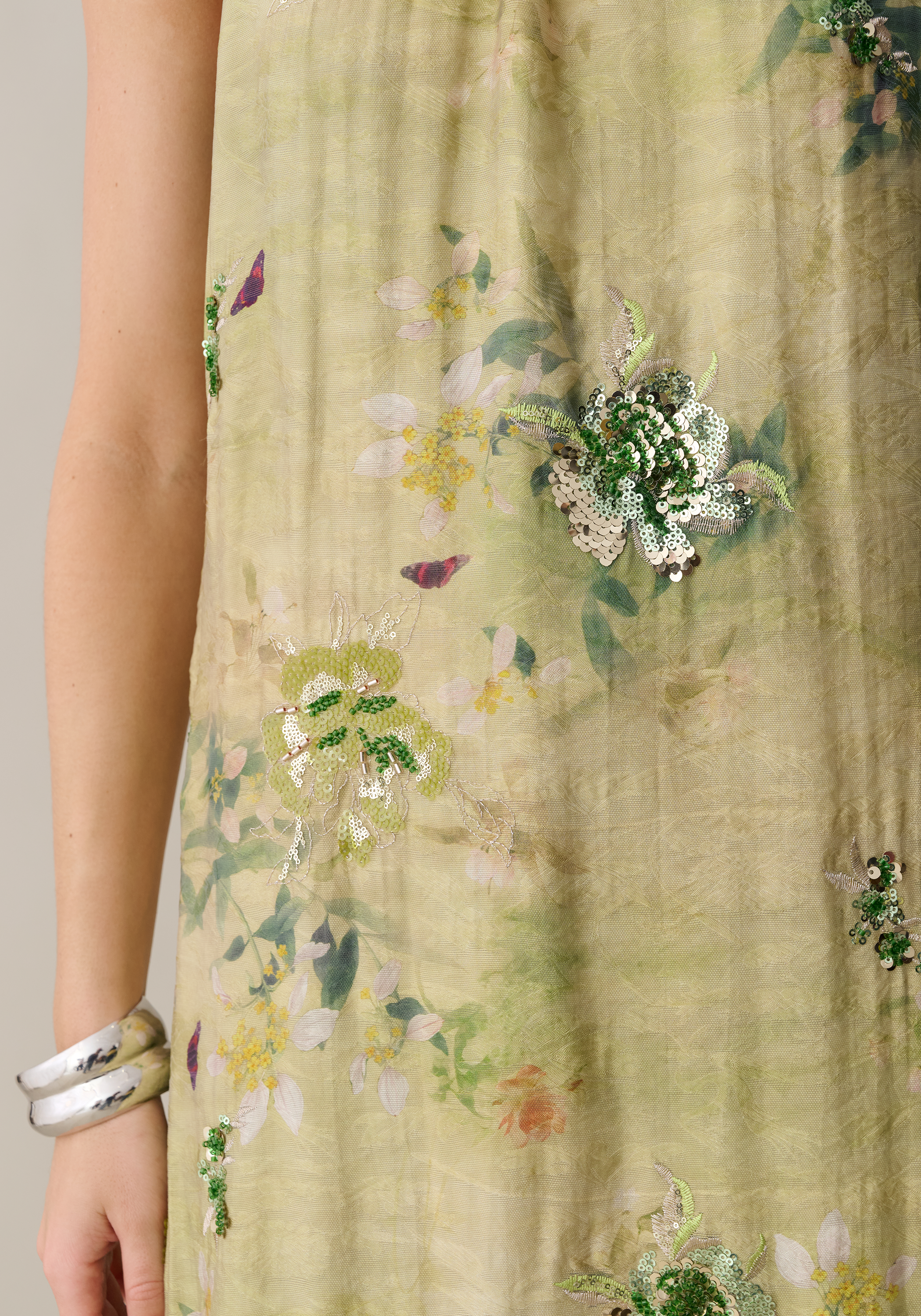 Organza Feather Detail Maxi Dress