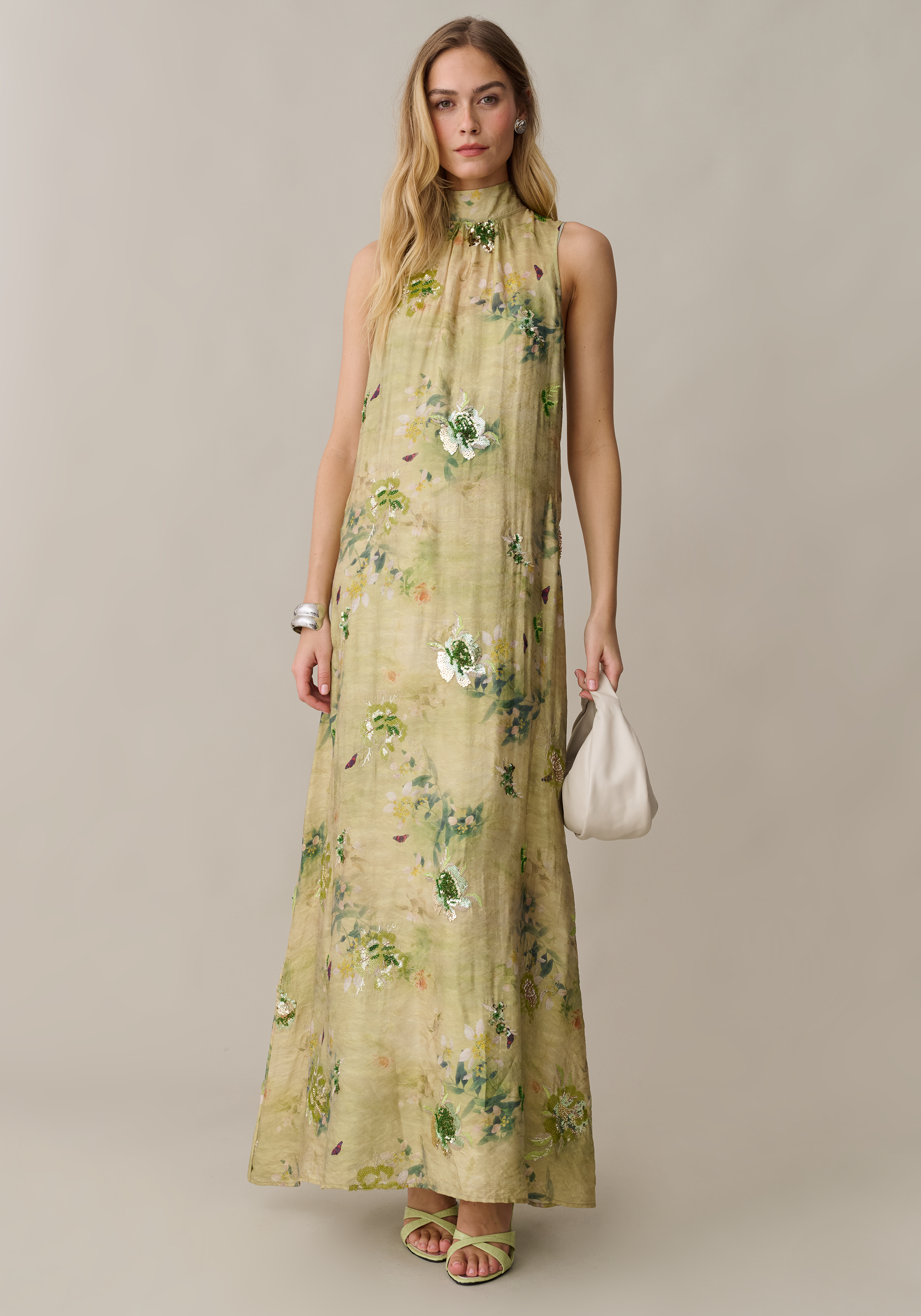 Organza Feather Detail Maxi Dress