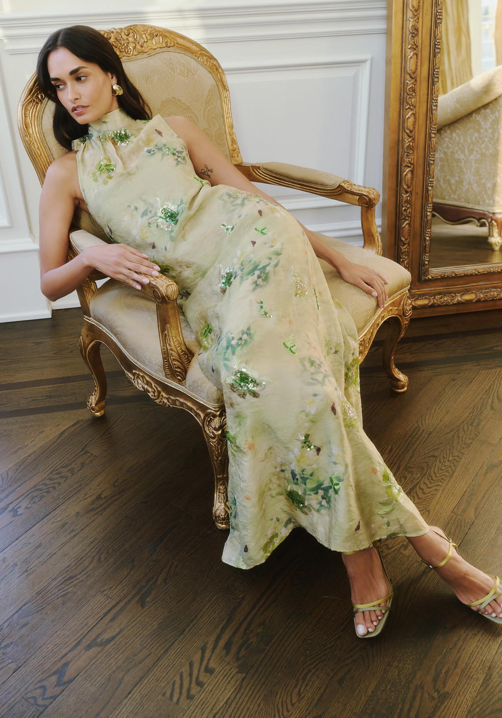 Organza Feather Detail Maxi Dress