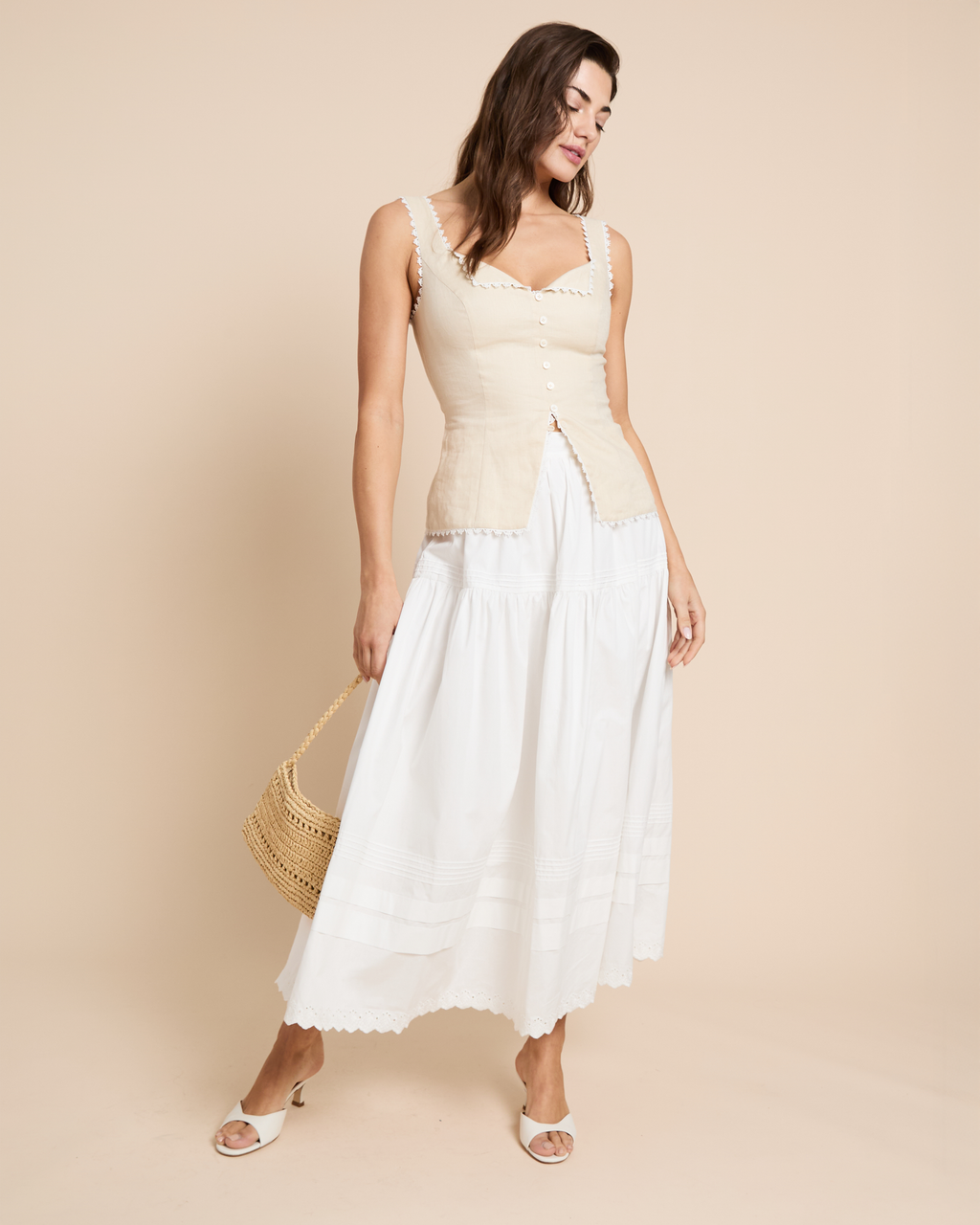 Cotton Lace Trim Maxi Skirt