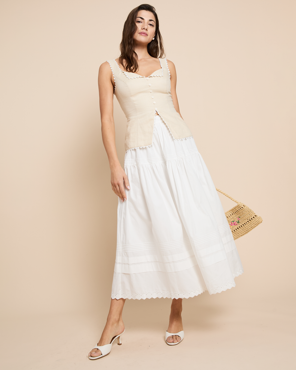 Cotton Lace Trim Maxi Skirt