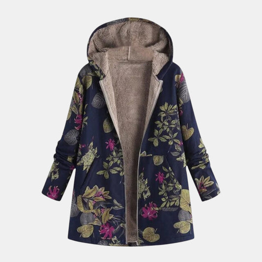 Aurora | Navy Garden Floral Plush Coat