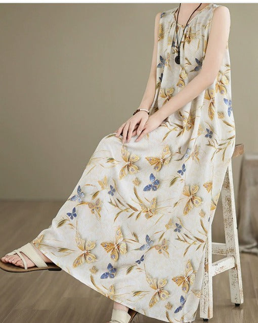 Yellow Floral Flowy Maxi Dress