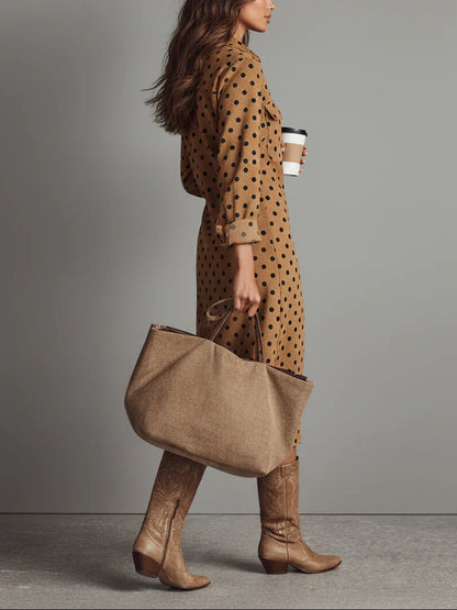 Midi Dress with Polka Dot Print in Eco-Leather