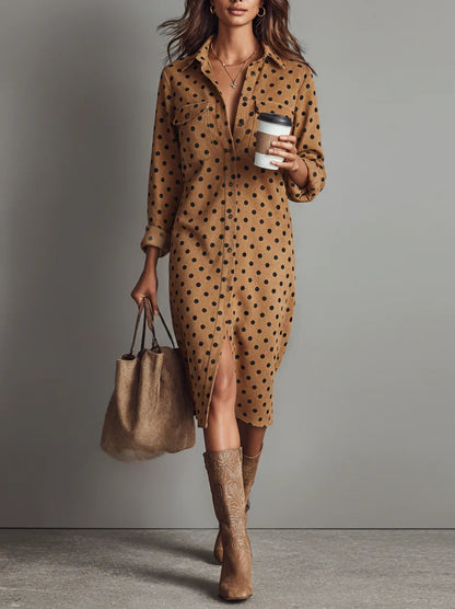 Midi Dress with Polka Dot Print in Eco-Leather