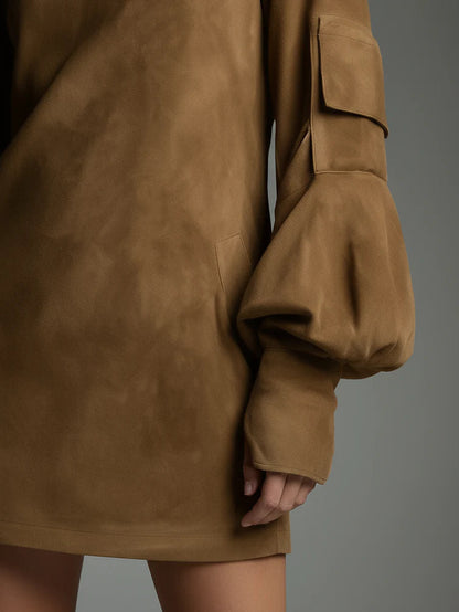 Lilly | Suede Turtleneck Mini Dress with Vintage Charm