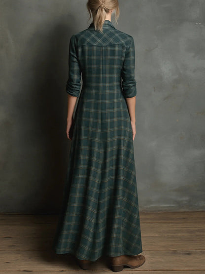Sofia | Long Dress with Green Checked Lapel