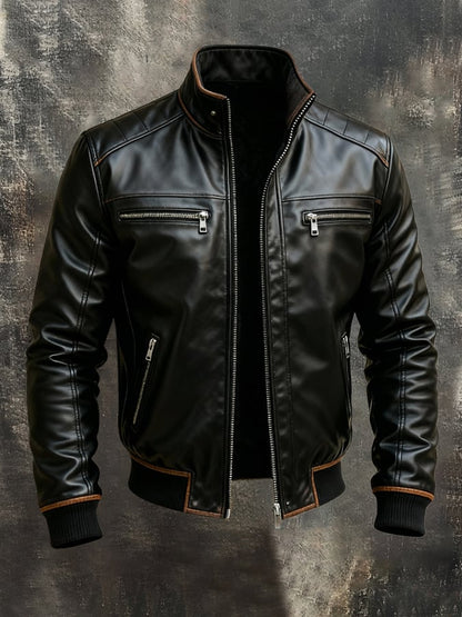 Men's Retro-Style Outdoor Jacket Made of Soft, Plush-Lined Leather