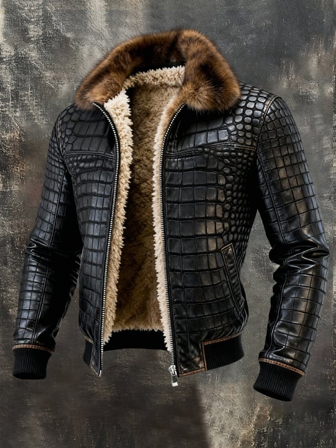 Men's Retro Outdoor Jacket Made of Warm, Soft Leather