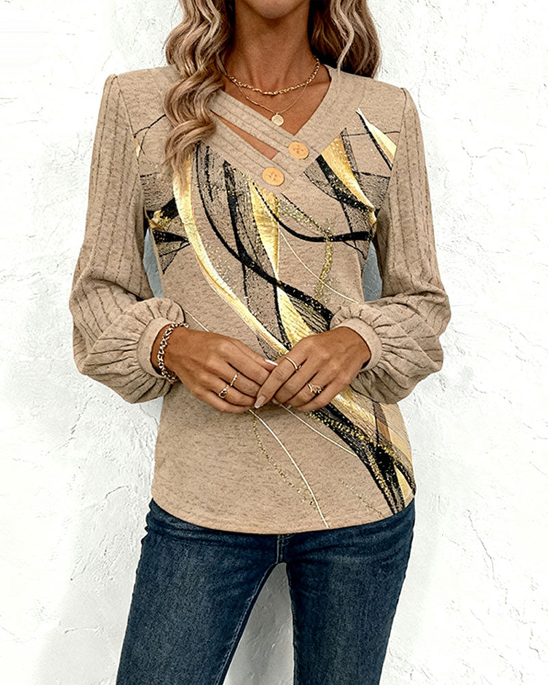 Top with Striped Print Lantern Sleeve
