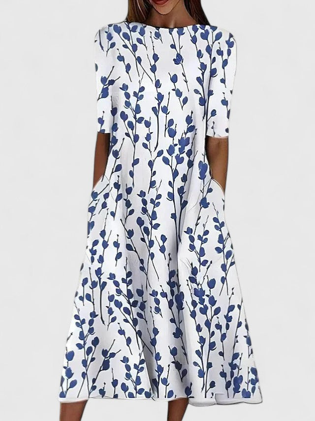 Floral Round Neck Midi Dress