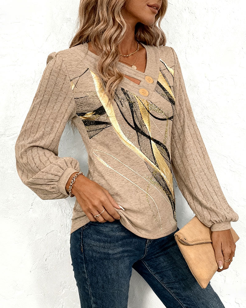 Top with Striped Print Lantern Sleeve