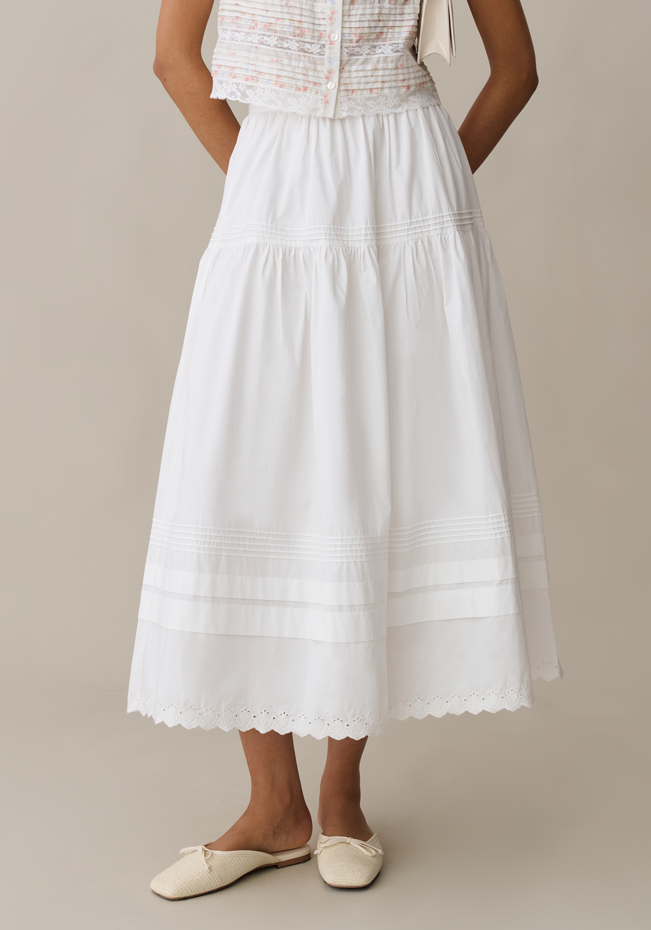 Cotton Lace Trim Maxi Skirt