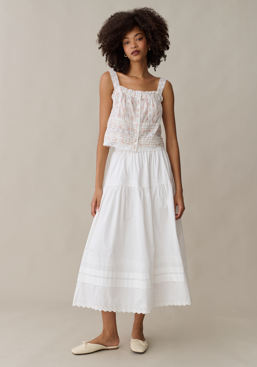 Cotton Lace Trim Maxi Skirt