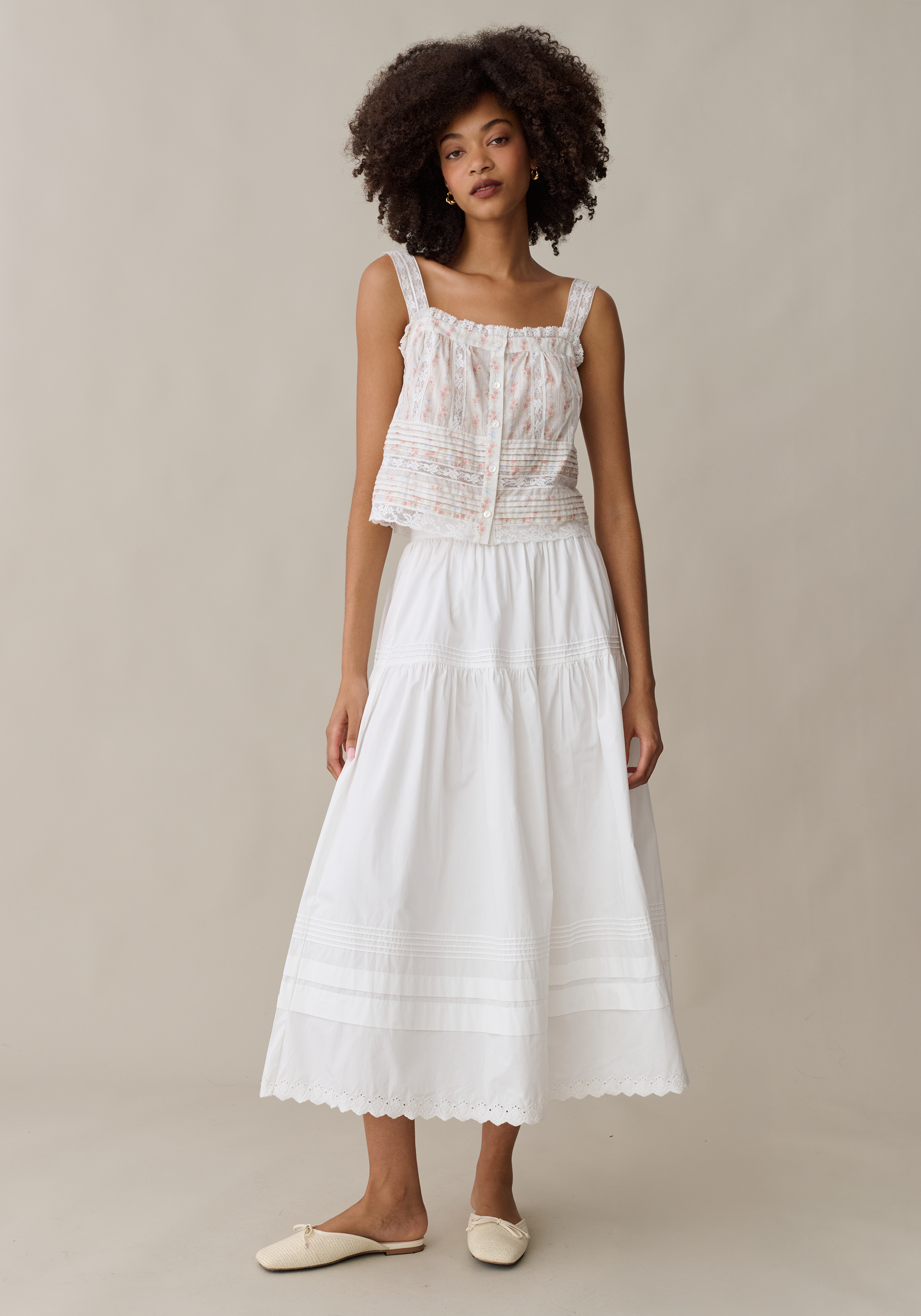 Cotton Lace Trim Maxi Skirt
