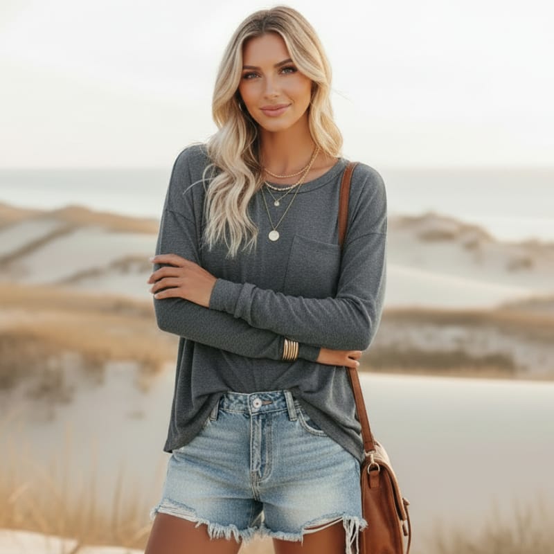 Casual Long Sleeve Shirt with Pocket