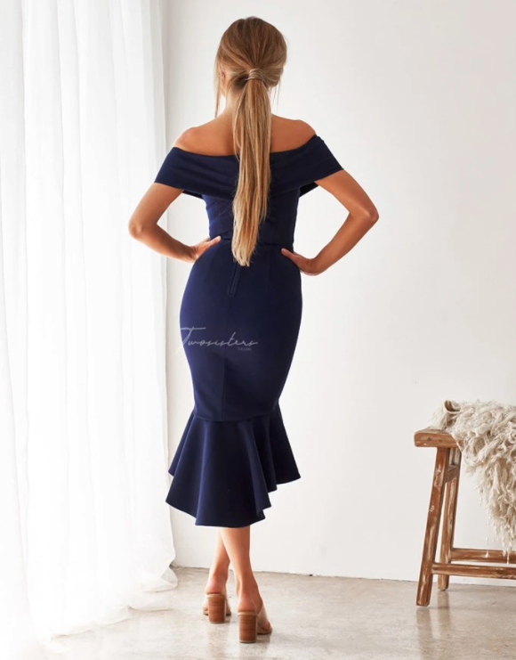 Navy Off Shoulder Midi Dress