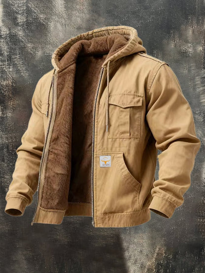 Men's Retro Outdoor Jacket with Warm Wool Lining
