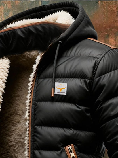Men's Retro Padded Jacket with Double-Layered Collar, Warmly Lined with Cotton / Outdoor Jacket