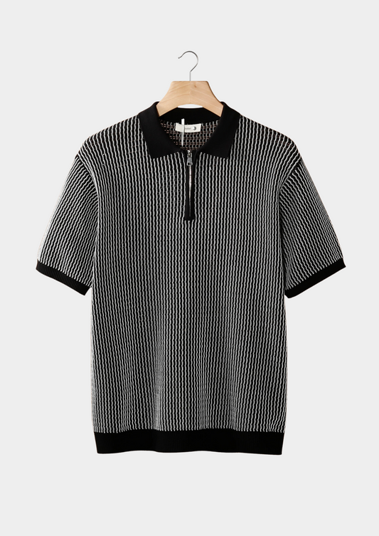 Monochrome Textured Zip Polo