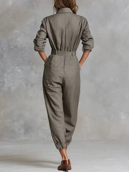 Magda | Cotton-Linen Long Sleeve Jumpsuit