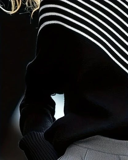 Striped Turtleneck Drop Shoulder Sweater