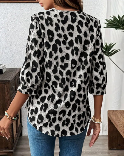 Leopard Print Lapel Blouse