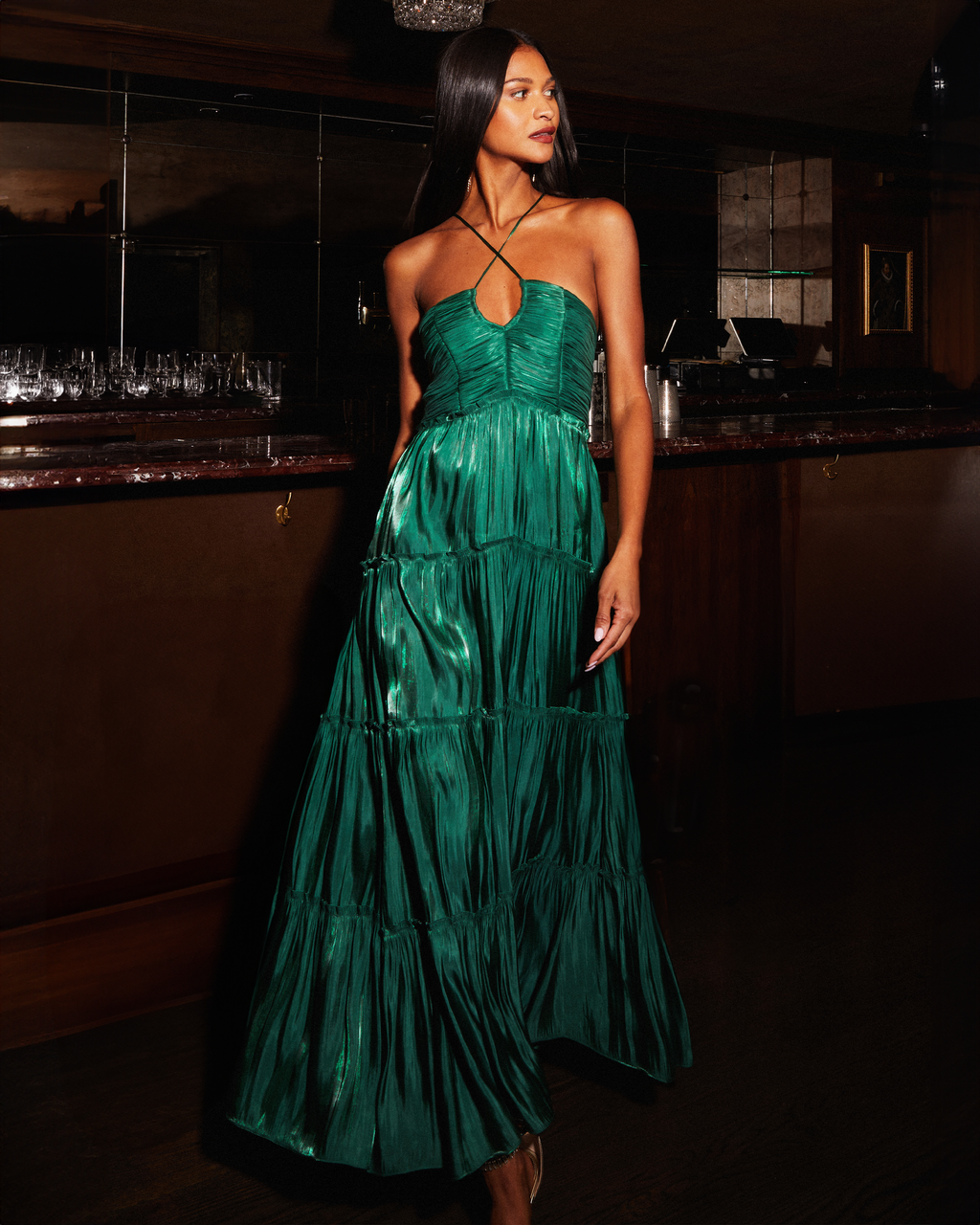 Tiered Necktie Midi Dress