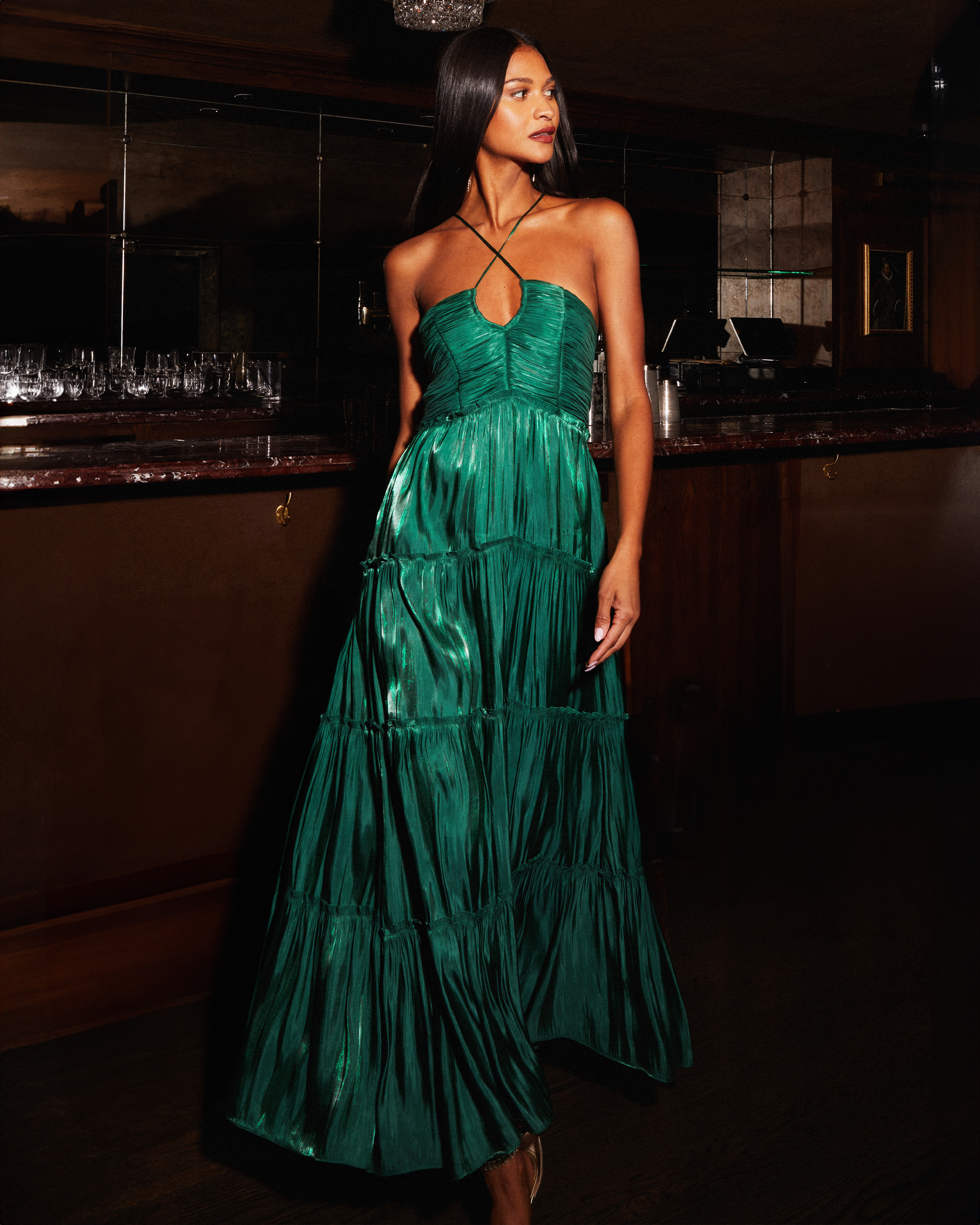 Tiered Necktie Midi Dress