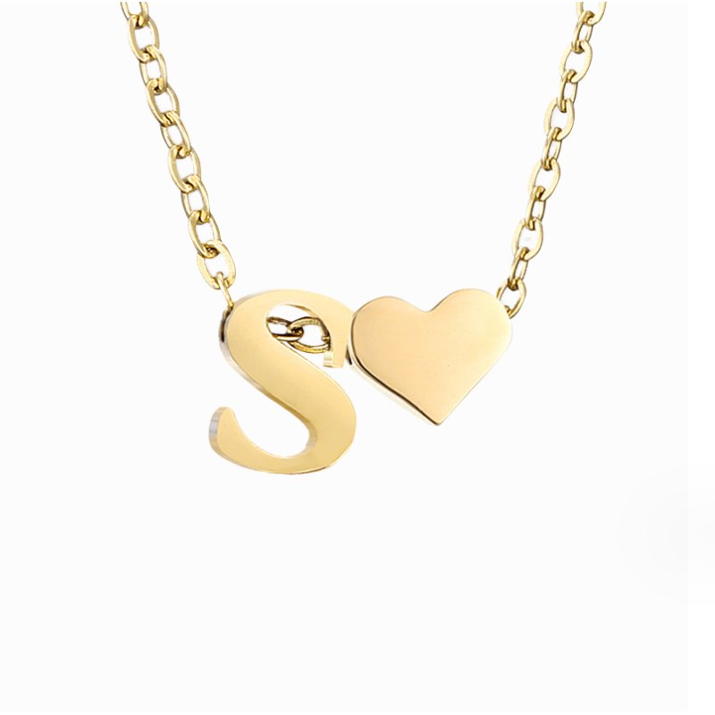 Minimalist Initial Necklace with Heart Charm