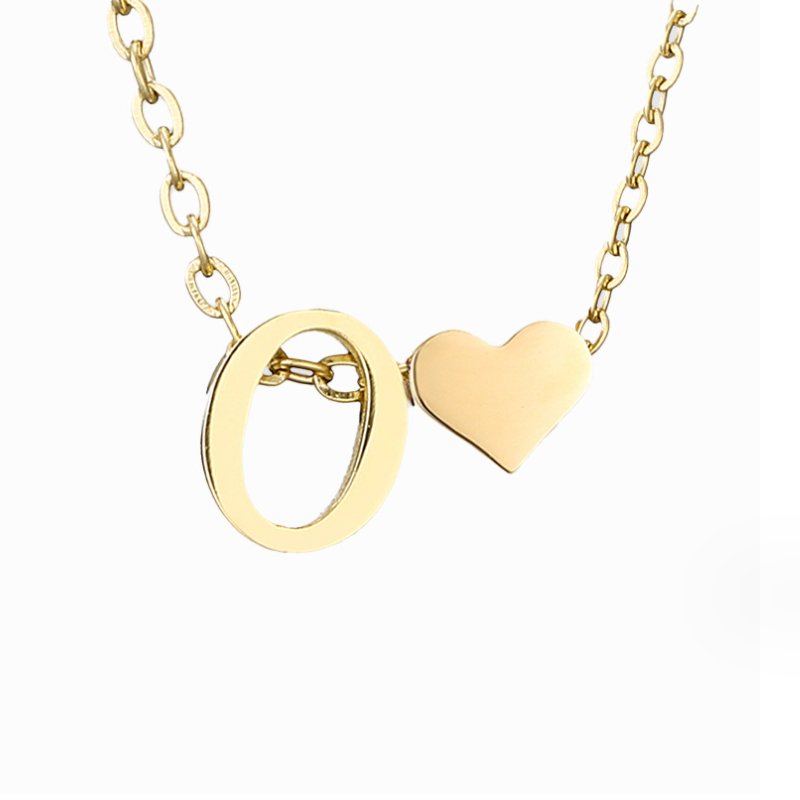 Minimalist Initial Necklace with Heart Charm