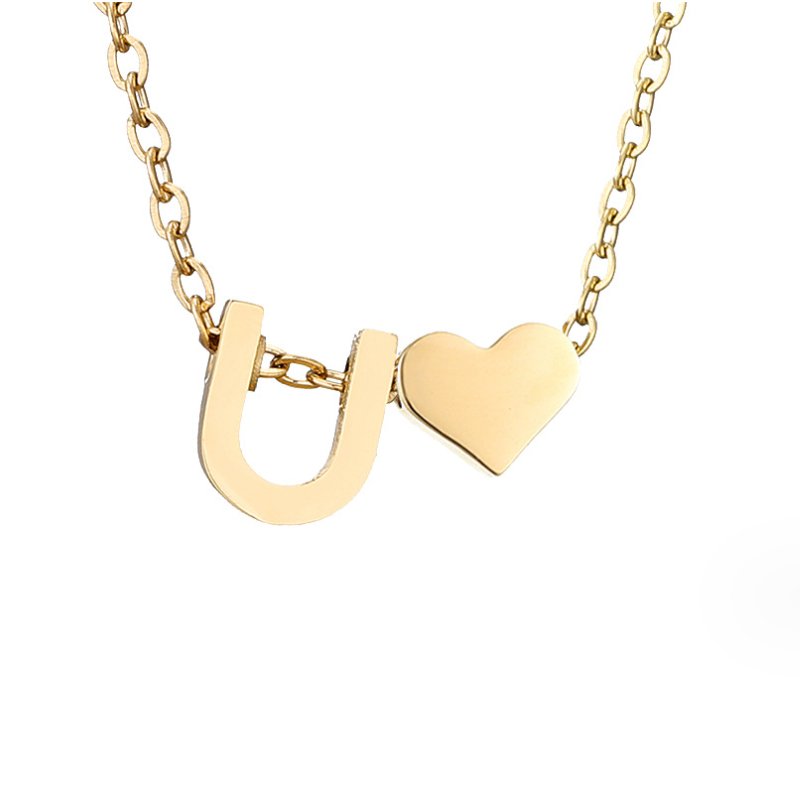 Minimalist Initial Necklace with Heart Charm