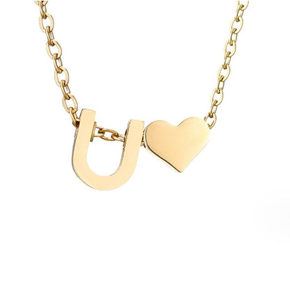 Minimalist Initial Necklace with Heart Charm