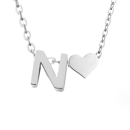 Minimalist Initial Necklace with Heart Charm
