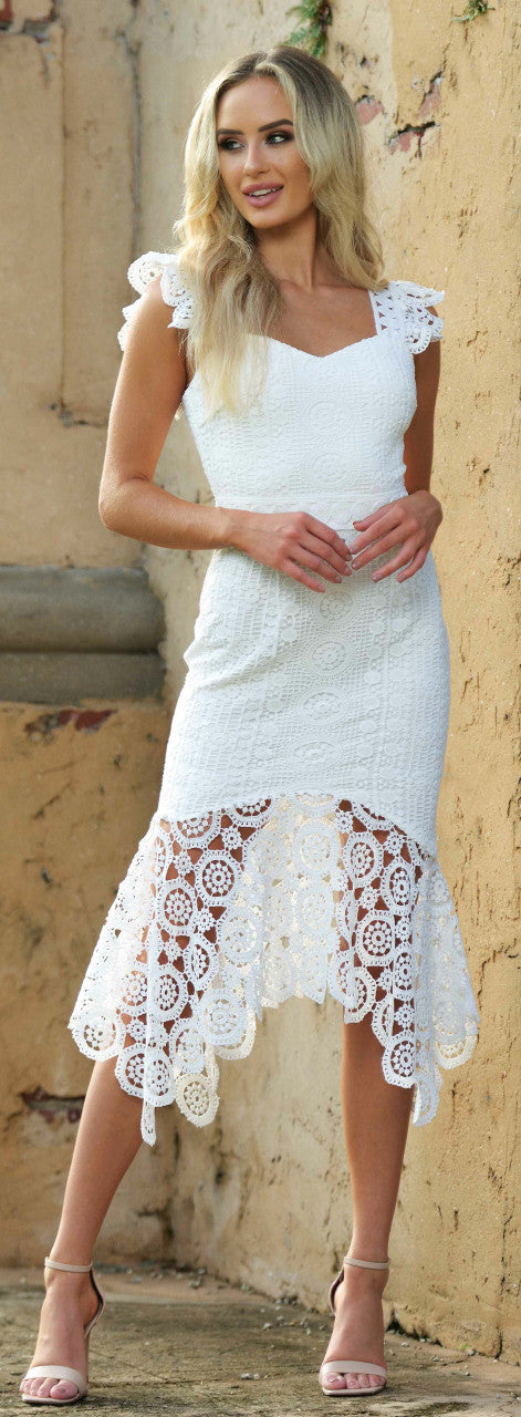 White Lace Sweetheart Midi Dress