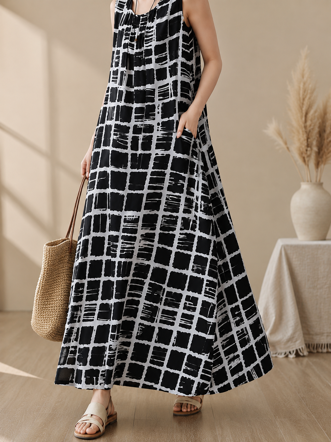 Geometric Sleeveless Maxi Dress