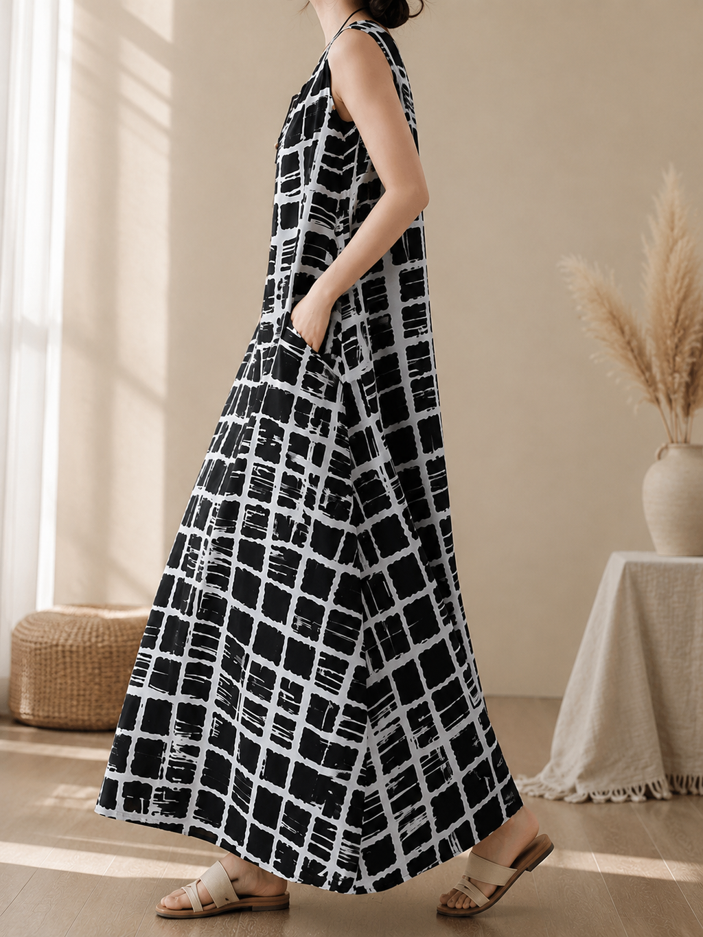 Geometric Sleeveless Maxi Dress